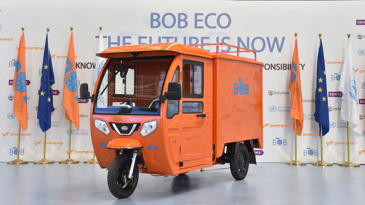 The new BoB Model V, an affordable electric delivery tricycle.